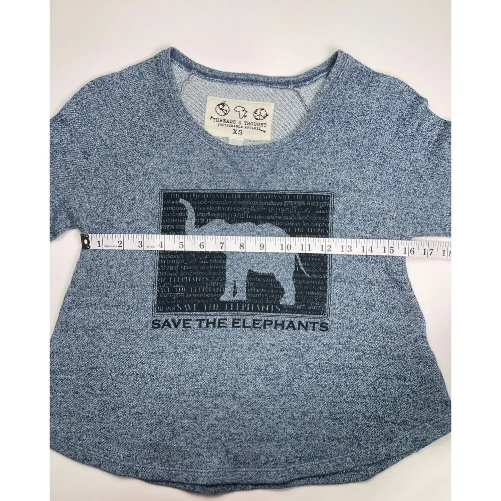 Threads 4 Thought Save the Elephants Recycled Long Sleeve Shirt Blue XS - Picture 7 of 8